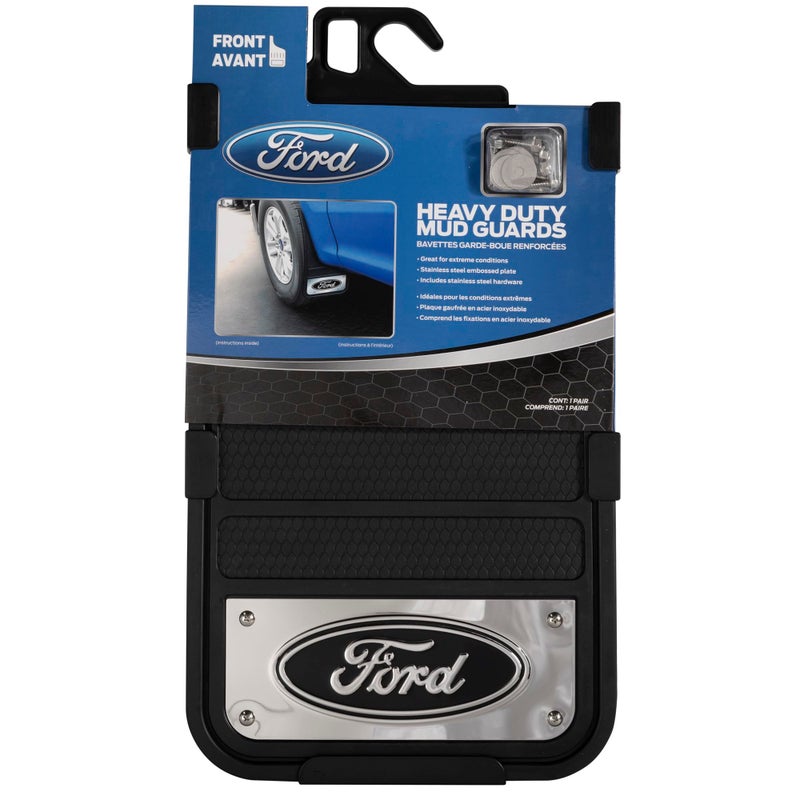 Plasticolor 001837R01 Ford Oval Chrome Plated Heavy-Duty Black Front 12 x 22 Mud Guard Set - Image 2
